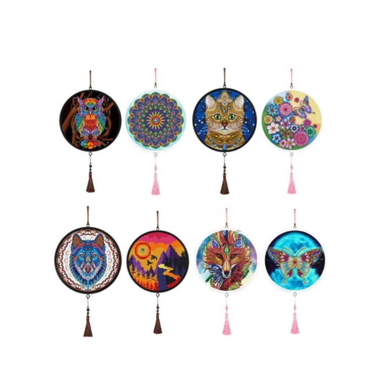 Diamond Painting Pendant Special Shape Full Drill Mandala Animal Sunset Chevron Board Pvc Wall Painting Pink Tassel