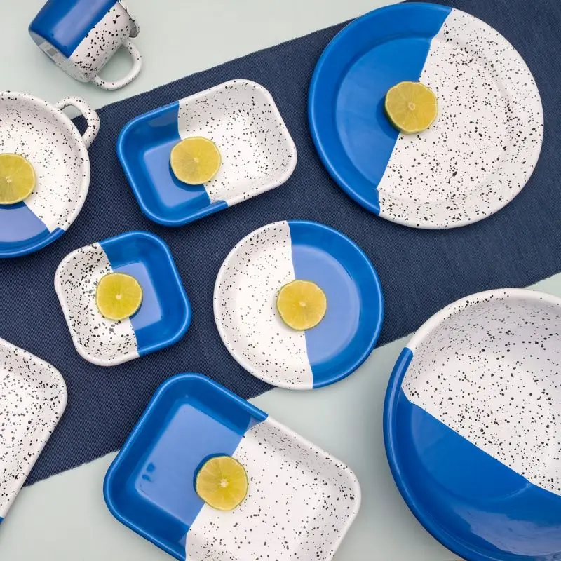 2022 New design personalized OEM half colored speckled carbon steel metal mixing enamel salad bowls