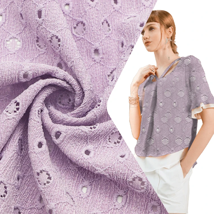 Fashion Polyester Jacquard Stretch Knit Garment Plain Dyed Hole Jacquard Skirt Dress Fabric
