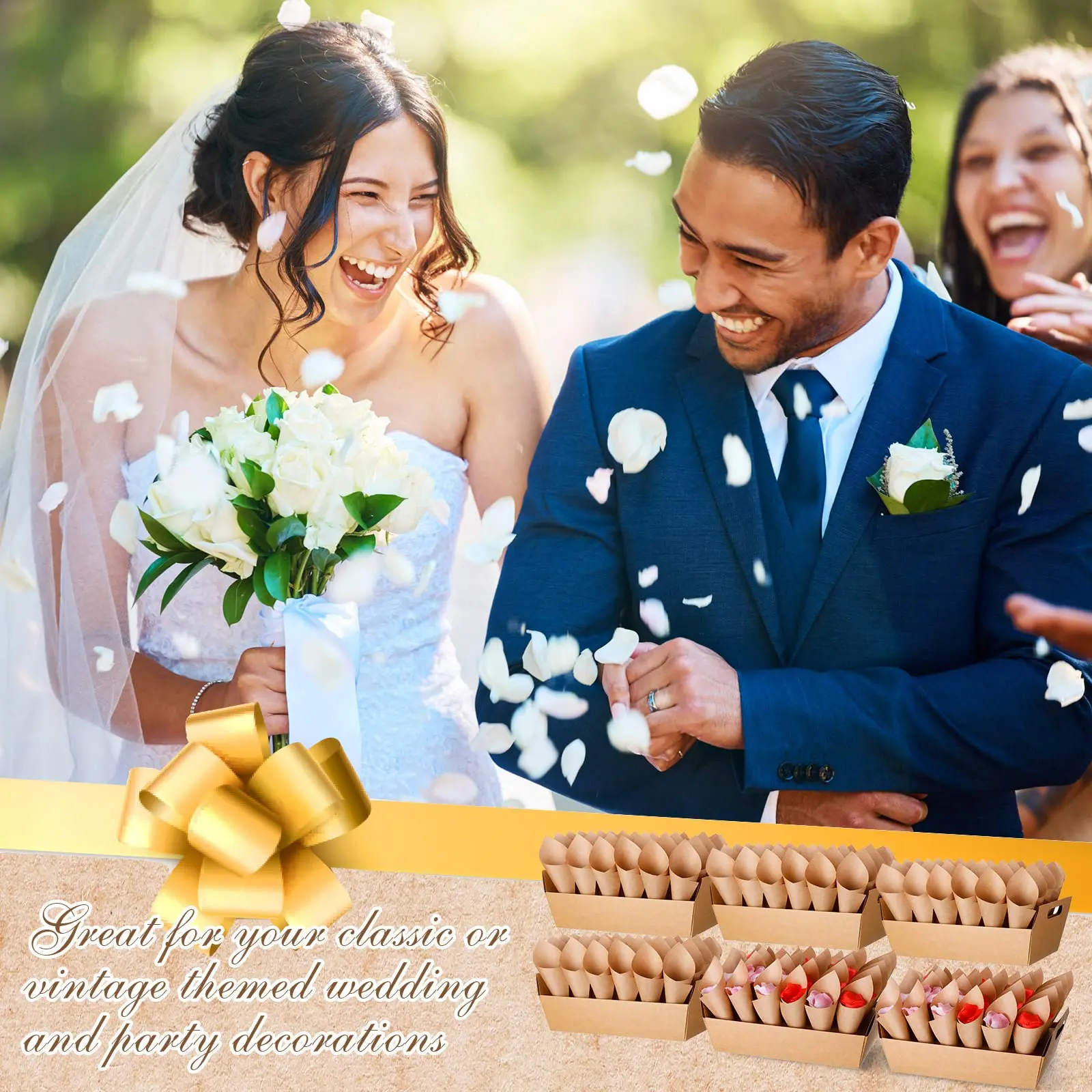 Custom Wedding Confetti Cone Kraft Paper Stand Tray Cone Holder Box