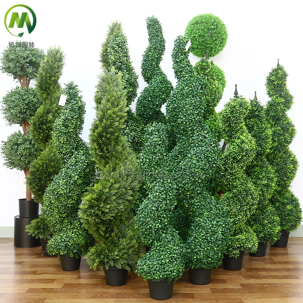 Wholesale Fake Bonsai artificial green plant Spiral Topiary Artificial Tree  Plant for Indoor Outdoor Decorative