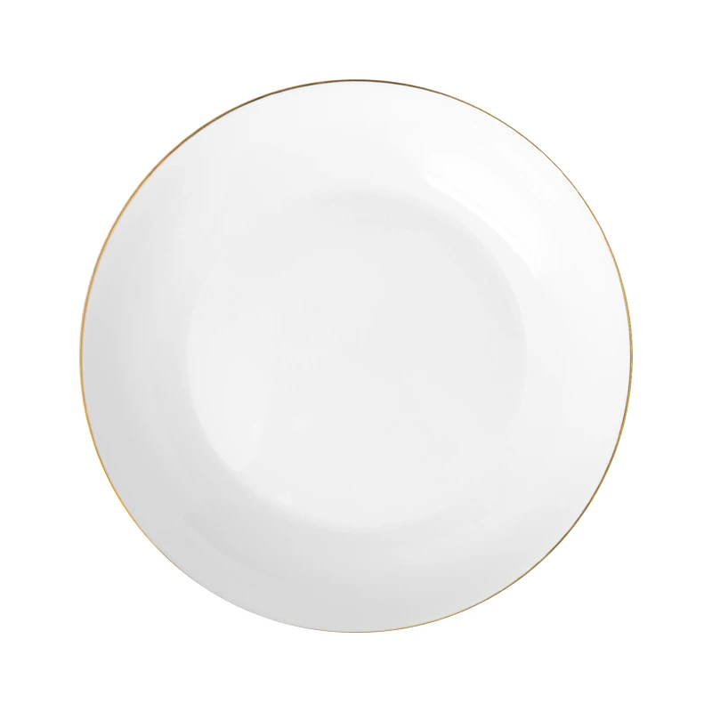 Wholesale Porcelain Gold Rimmed Dinner Plate Set Ceramic Tableware with White Plate Gold Rim Bowls for Home or Restaurant Use