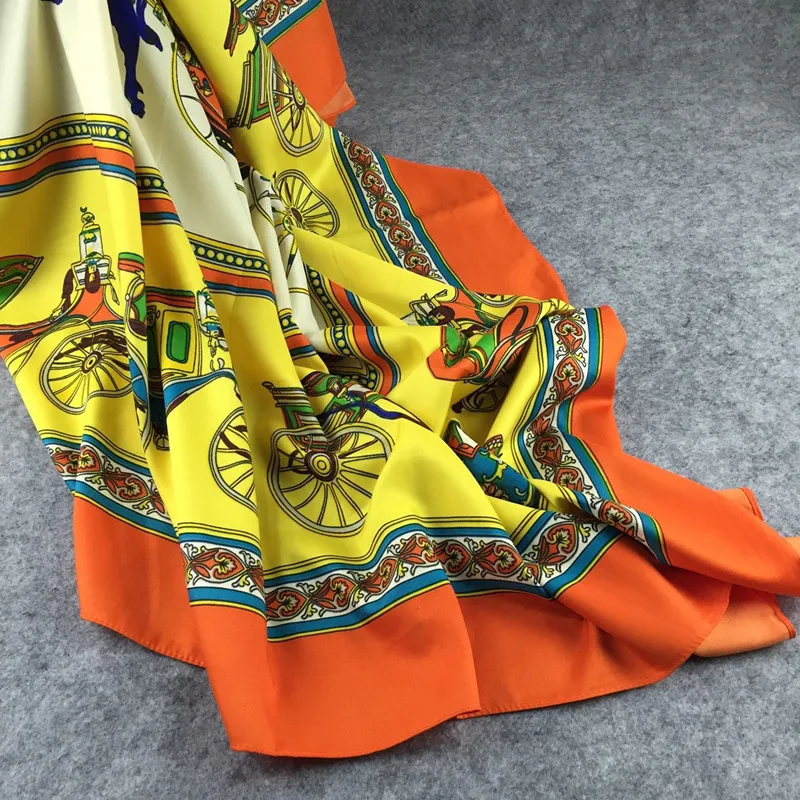 Высококачественные шелковые шарфы, женский Шелковый квадратный шарф с принтом в виде коляски, шелковый шарф размера 140