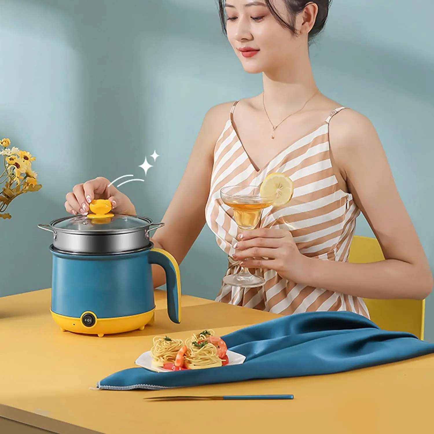 Dibangni cooker mini electric rice cooker frying pan mini food cooker hot pot cooking pots non stick coating