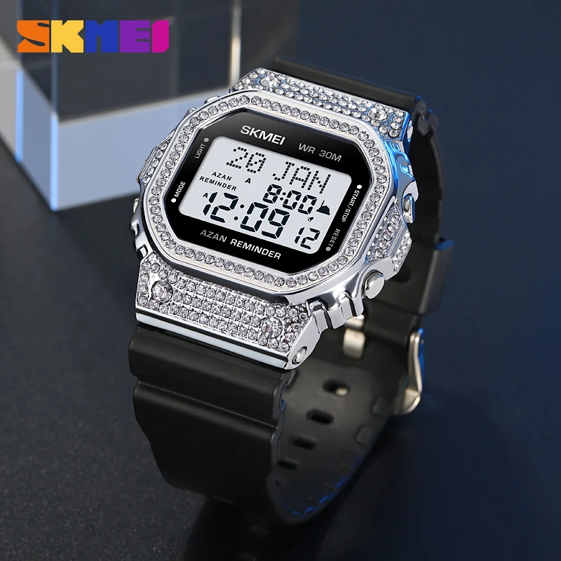 Skmei 2052 Qibla Azan Qibla muslim time prayer watch compass islamic Al Harmain al fajar Digital Stainless Steel watches