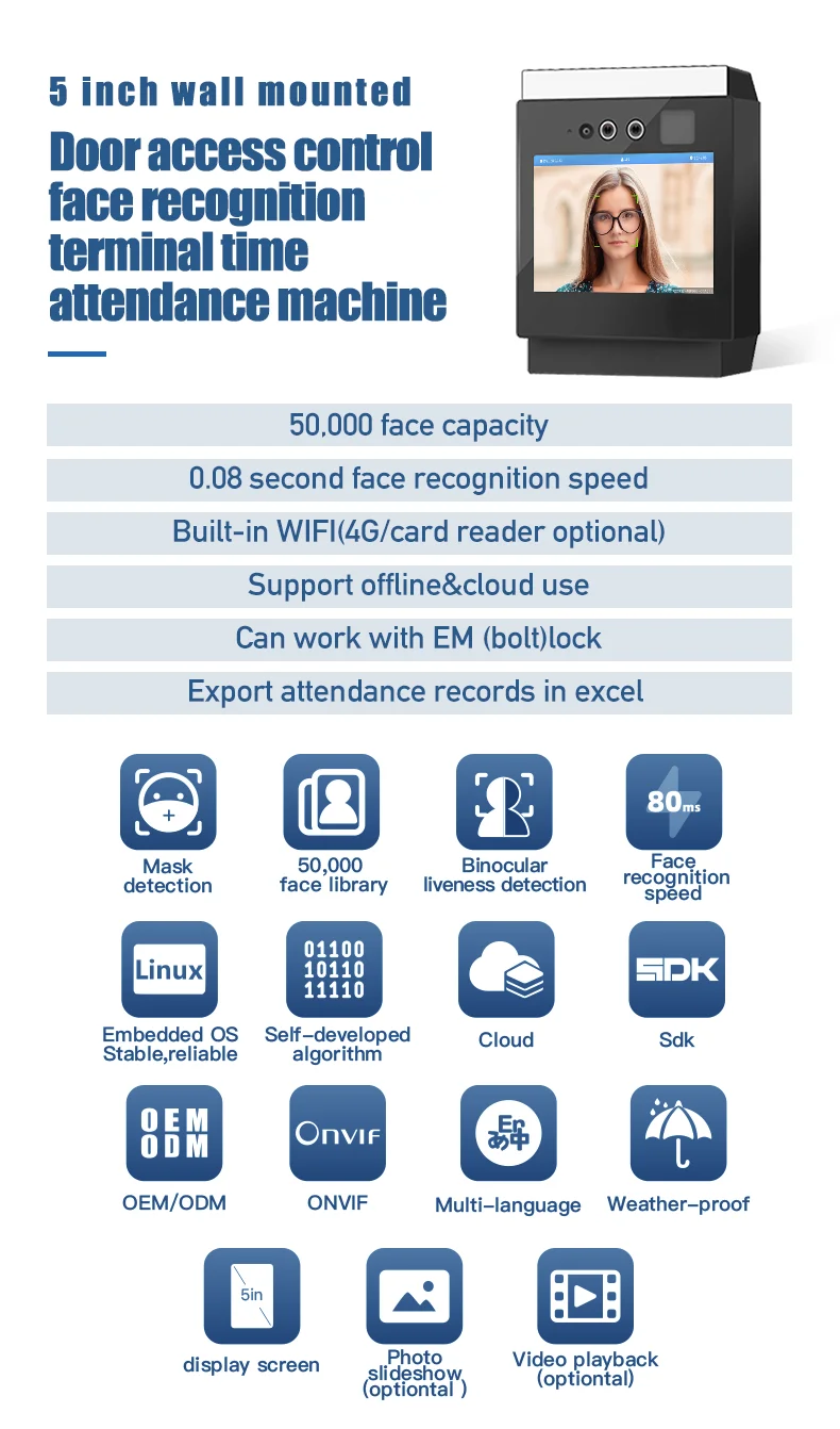 High Quality biometric device face attendance machine door access control system