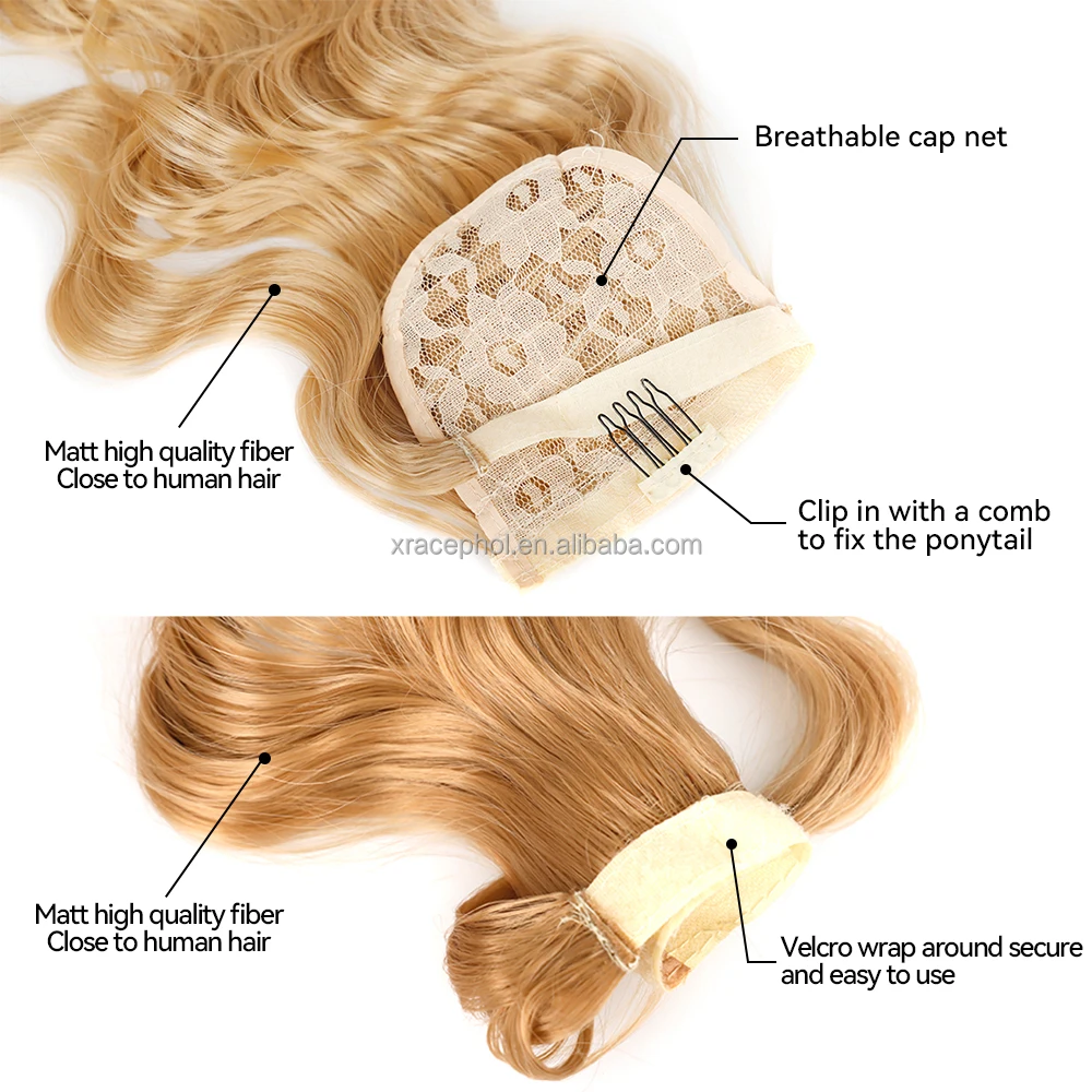 New Style Long Wavy Synthetic Hair Ponytail Extension Wrap Around Clip in  Hairpieces Pony Tail for Daily Party Use