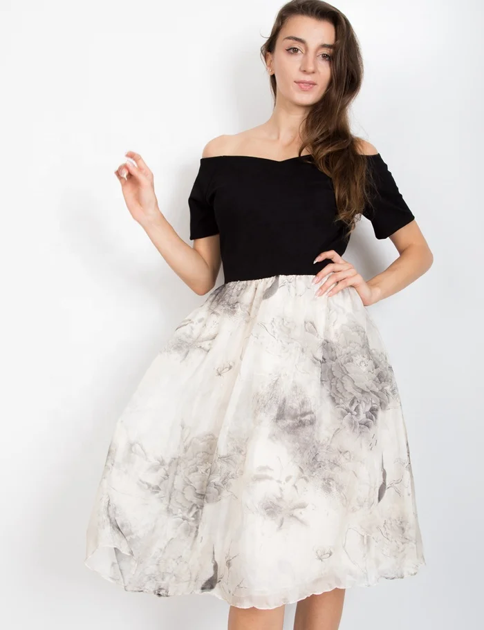 
Women Casual Short Sleeve Patchwork Pattern Chiffon Fabric Maxi Dress 