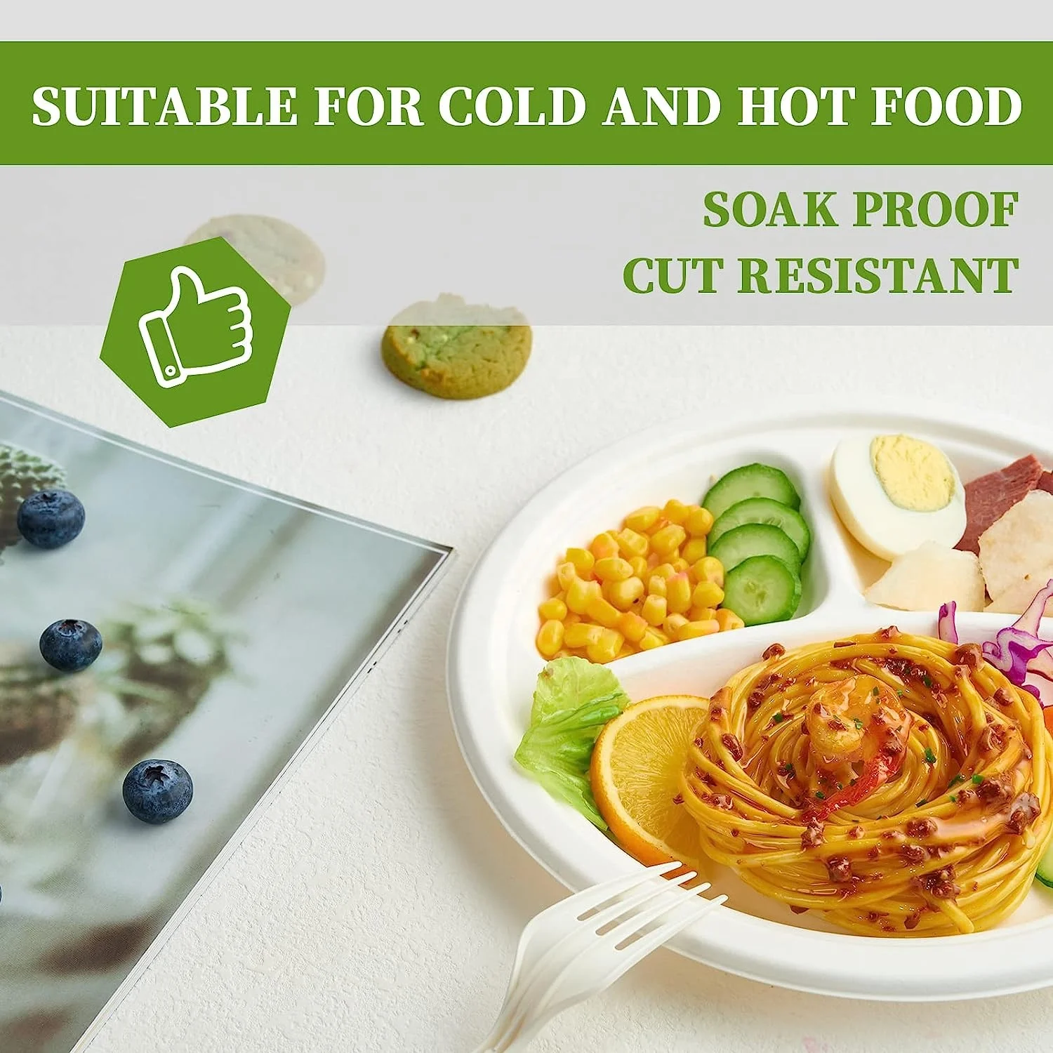 50 Pack 10 Inch 3 Compartment Compostable Tableware Sugarcane Plate Disposable Paper Plates Bio Degradable Sugarcane Bagasse Pla