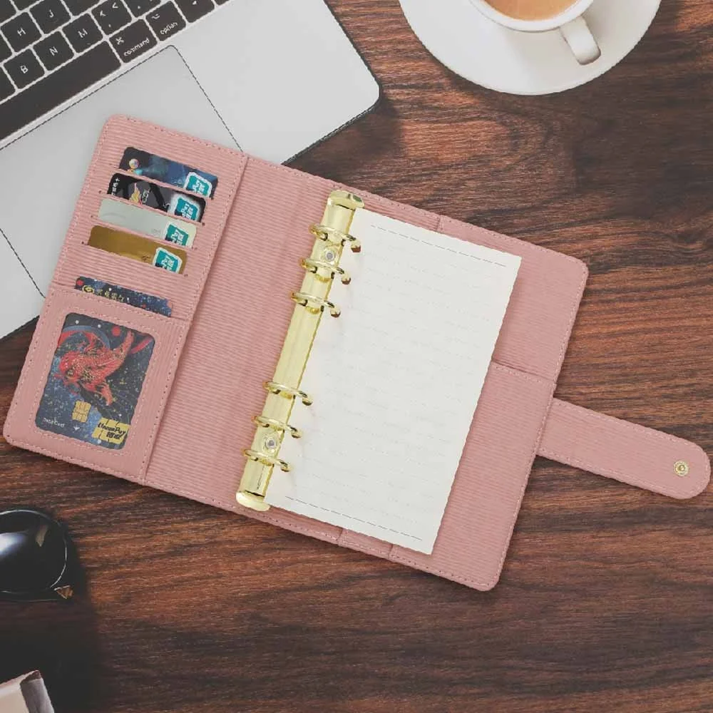 Hongbo Best Selling 20 Colored A6 Embossed Saffiano Epi Leather 30MM Gold Ring Budget Binder with Fly Leaf of Pen Loop Available