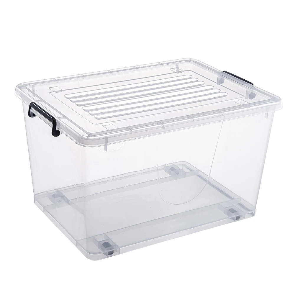 62L clear wheel storage box with Black Clips