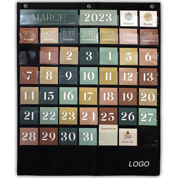 Custom Monthly Calendar Pocket Chart for Classroom Simplified Calendar with Educational Cards for Kids