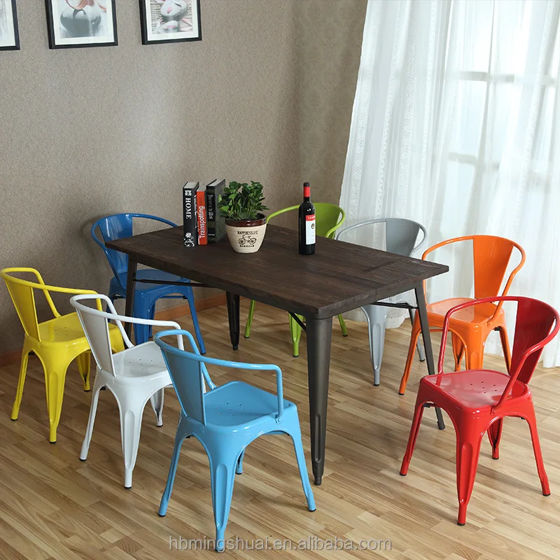 Simple modern metal armrest chairs outdoor stainless steel chairs Metal frame dining chair