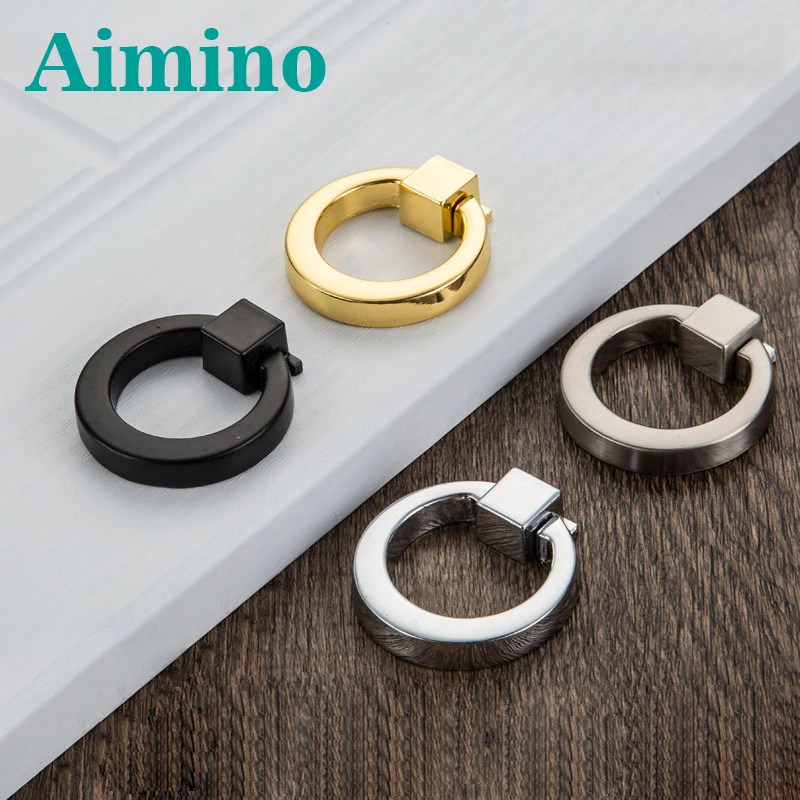 AIMINO Circle Gold Silver Black Ring Zinc Alloy Knobs and Handles Ring Knobs for Home Furniture Cabinet Drawer
