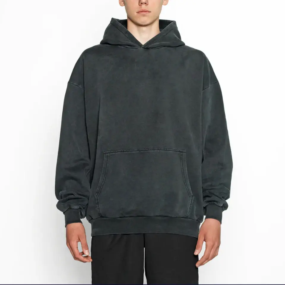 Manufacturer Clothing Wholesale Mens Hoodie Blank 420 GSM French Terry Hoodie Oversized Heavyweight Washed Black Hoodie