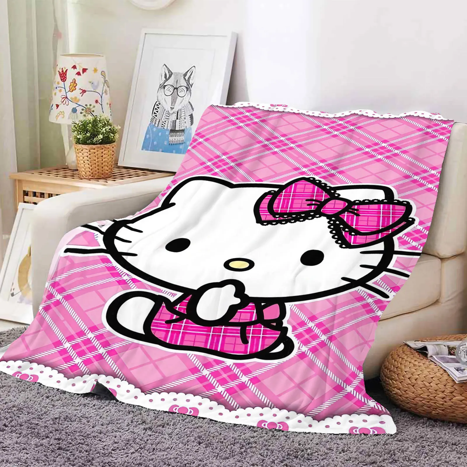 Hello KT fleece warming blanket 3D printed flannel blanket air conditioning soft blankets