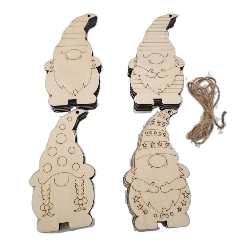 Wooden Christmas Tree Elf Pendant DIY Painting Christmas Decoration