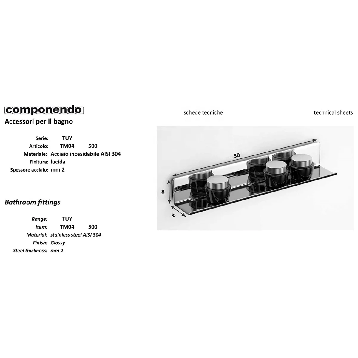 Bathroom Shelf  TUY  Wall Mounted Bathroom Shelves, steel glossy or brushed