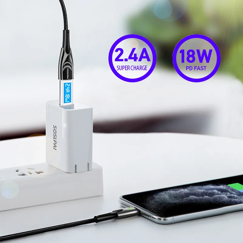 SOSLPAI wholesale phone usb charger cable 3.28ft nylon braided custom logo usb data charging cable for iphone