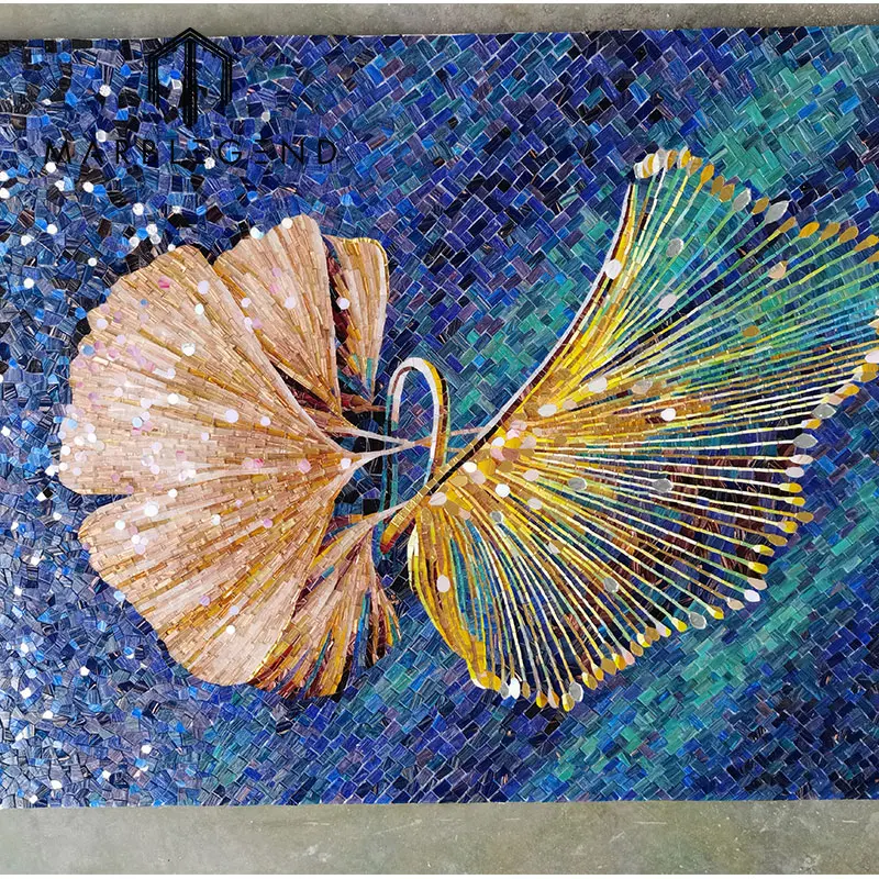 PFM Custom Design Art Mosaic Wall Decoration Dancing leaves Glass Mosaic Art for wall