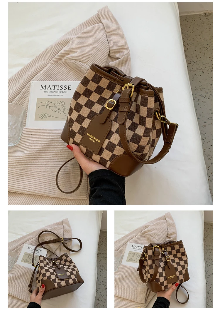 ins fashion handbags 2021 new wild tide brand niche checkerboard lattice one-shoulder armpit bag messenger bucket bag