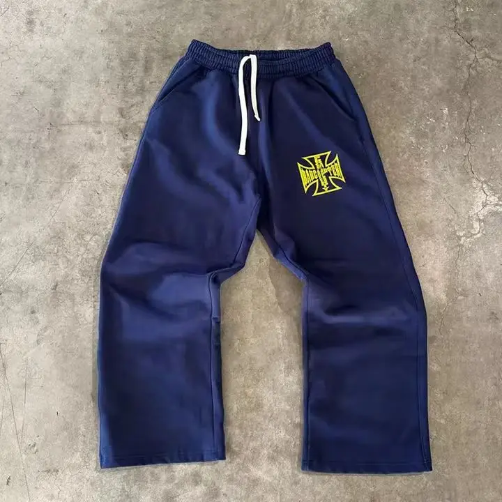 Track Jogger Stacked Pant Custom Heavyweight 500 GSM Fleece Cotton Print Logo Wide Leg Baggy Sweat Trouser Flared Sweatpants Men