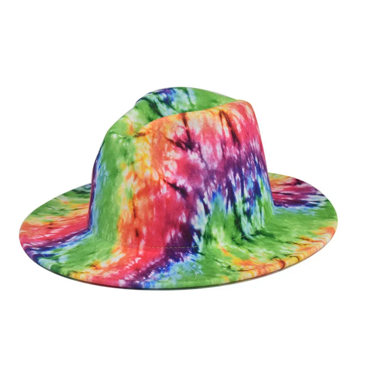 Граффити fadoras головные уборы для женщин британский стиль Двусторонняя варенка с высоким берцем эффектом деграде (переход от темного к фетровая шляпа с широкими полями шляпу с плоским верхом