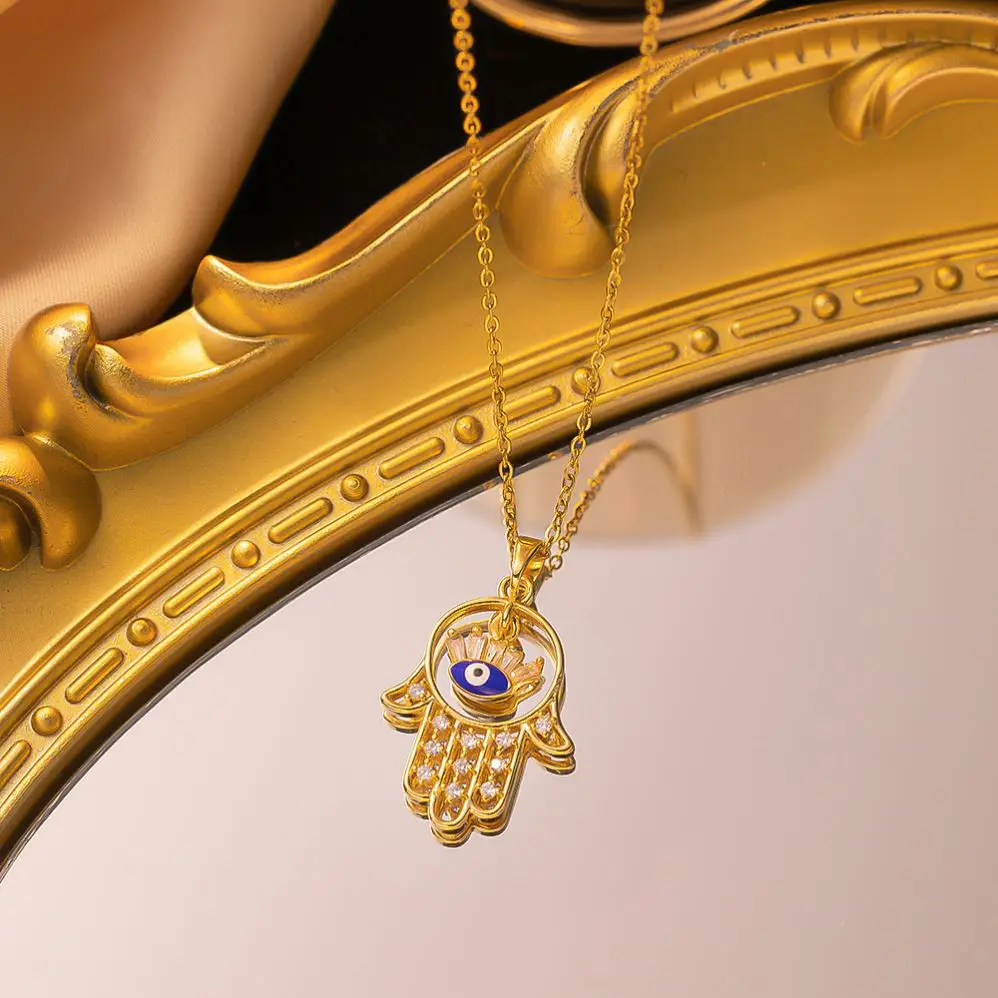 Hot sale Eye Jewelry Gold Plated Stainless Steel Chain Turkish Eye Pendant Charms Necklace For Women