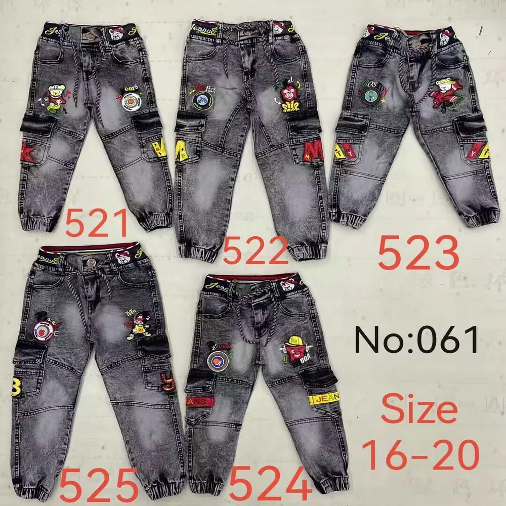 4.4 Dollar Model YQ132 Ready Ship Kids Plus Size Toddler Boys Denim Jeans Pant With Different Drawing Prints
