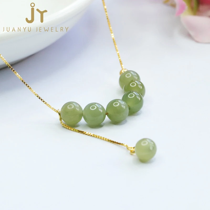 Wholesale Natural High Quality Hetian Jade Charm Necklace Fashion Jewelry Chain Necklace S925 Silver Real Stone Beaded Necklace