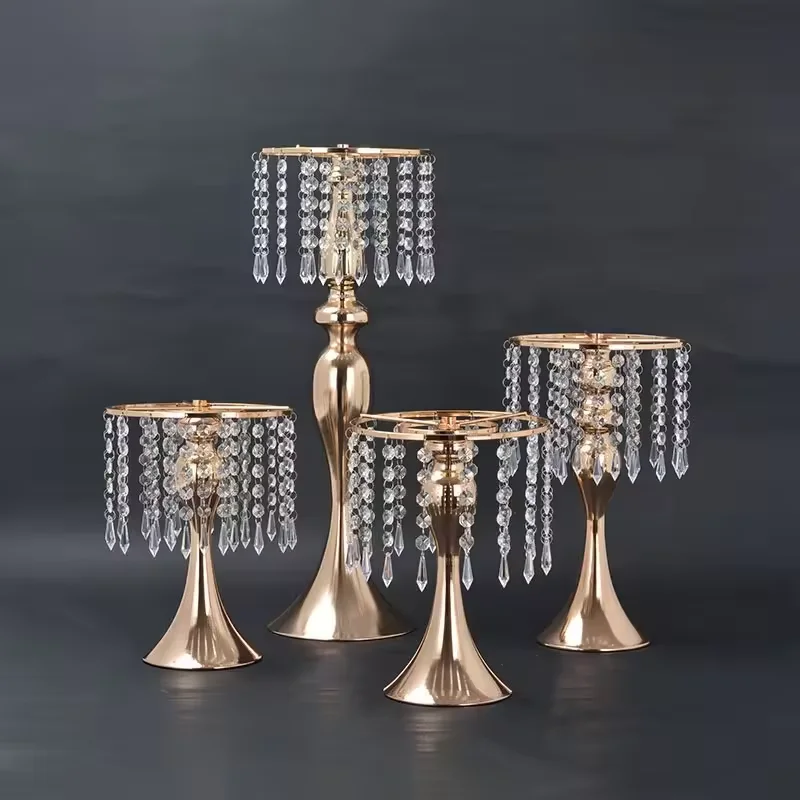Hot sale metal mirror gold cake dessert tray crystal cake stand Candle Holders display tools for wedding party decoration stand