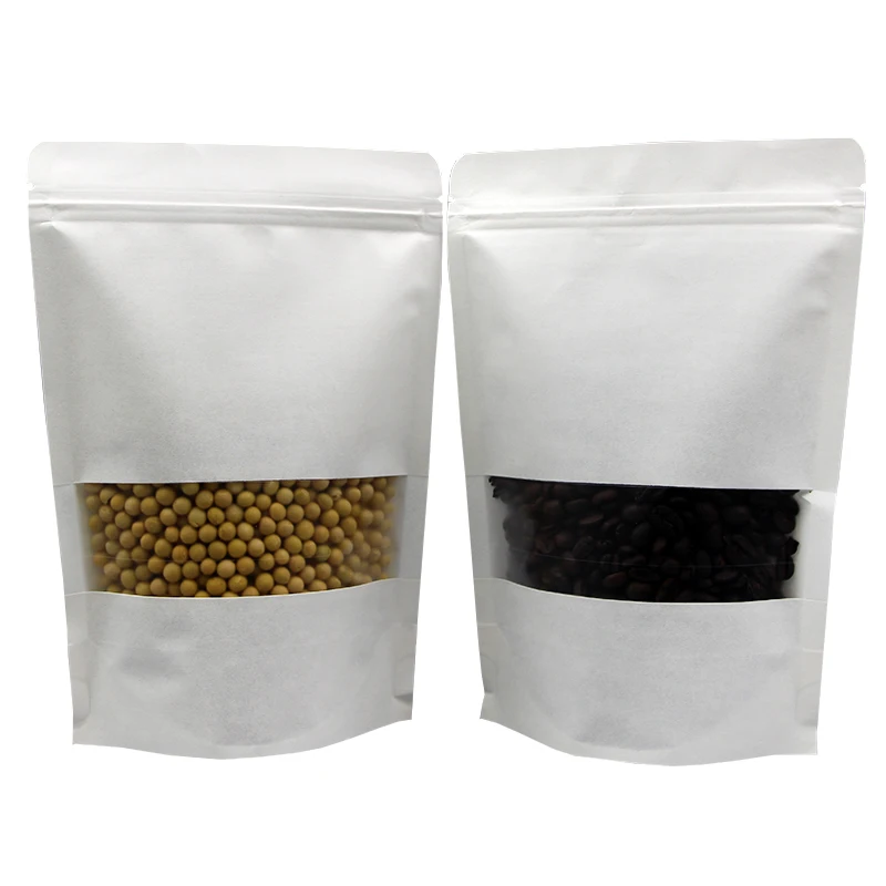 Stand up Ziplock Coffee Bags Pouches Kraft Paper Wholesales Eco-friendly Biodegradable White Food Pe PE Plastic LDPE Disposable