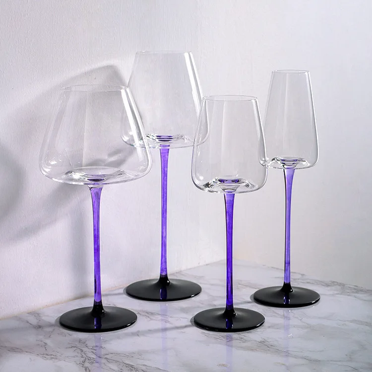 Бордовый стержень с вогнутым дном Высокая чашка для ног кристалл черный галстук бокалы вина фиолетовым стеблем
