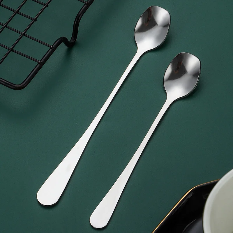 Creative Stainless Steel Spoon Simple Oval Head Two Sizes Round Tail Coffee Dessert Cake Long Handle Ice Spoon