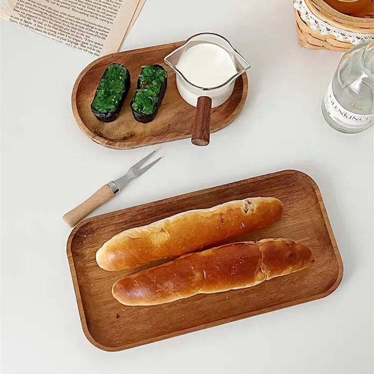 Custom-Made Acacia Wood Plastic Serving Tray Kitchen Lacquer Colorful round Tray for Party Food Grade Wooden Dishes Plates