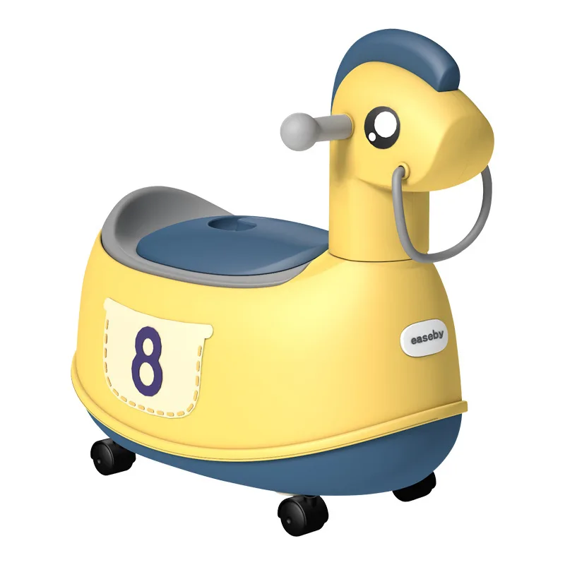 Cute Carton Baby Removable 2 In 1 Multifunction Horse Shape Training Toilet Ride-On Toys With Wheels Easy to Empty and Clean