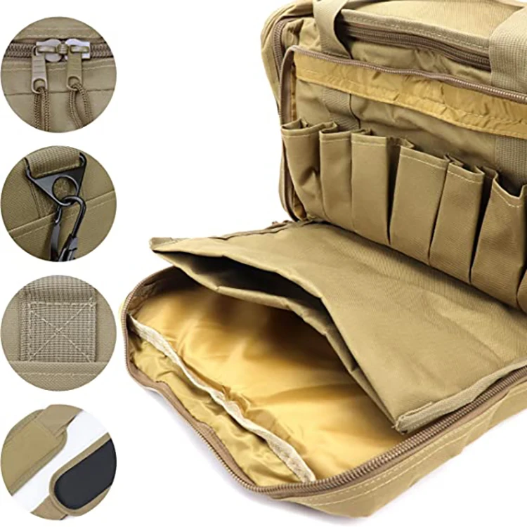 Tactical Range Bag with 9 Compartments and 2 Removable Pistol Pouches, Duffle Bag for Shooting, Hunting, or Traveling