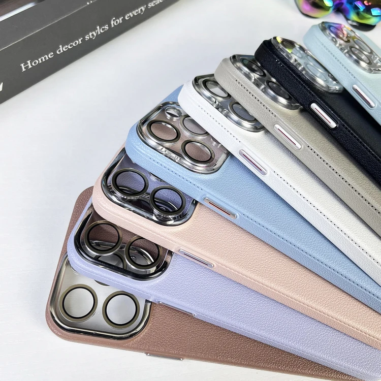 With Camera Protection Phone Case For iPhone 15 16 Pro Max Anti Fingerprint PU Leather Phone Case For iPhone 14 13 12 Pro Max