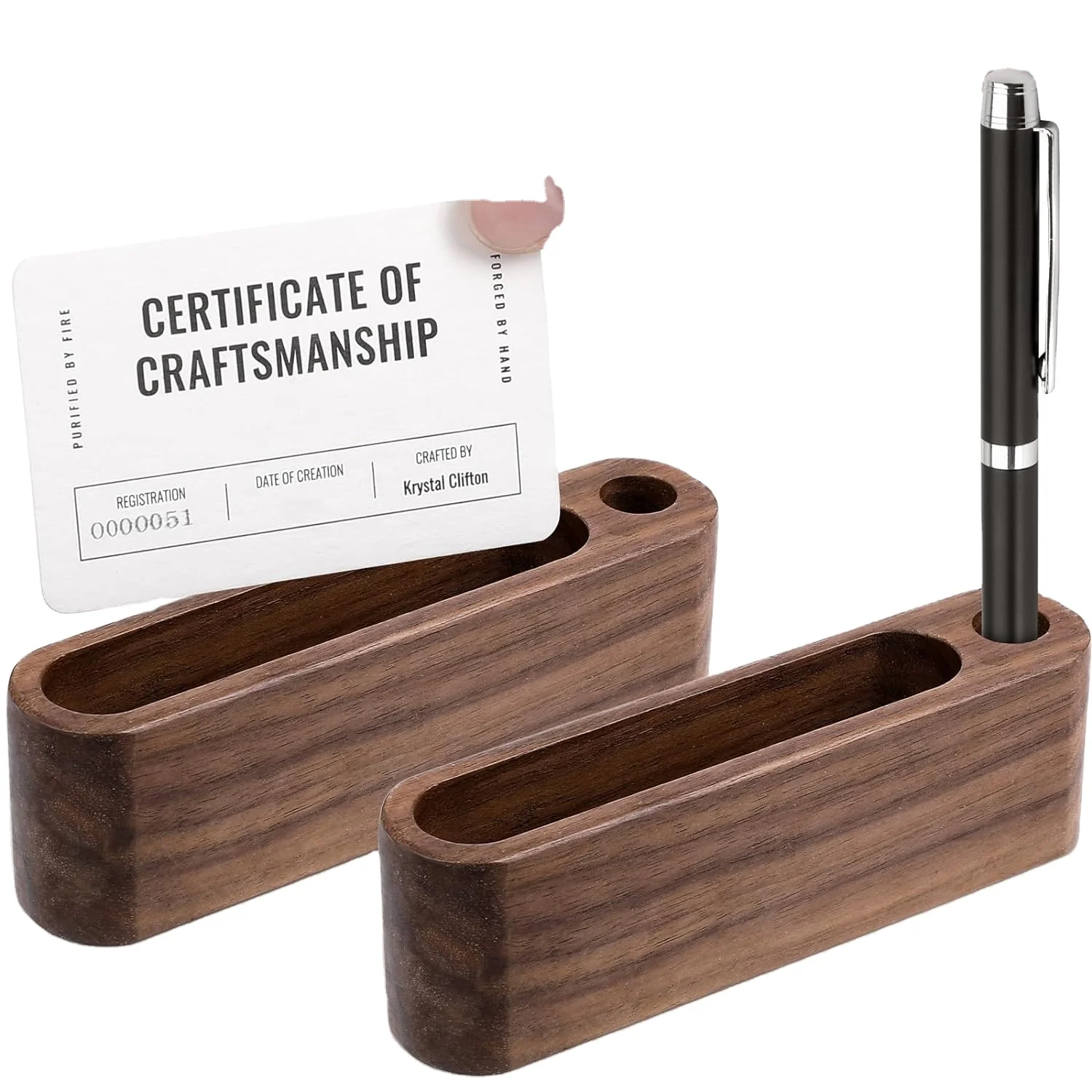 Wood Business Card Holder Pen Slot Business Card Stand for Desk Wooden Display Office Tabletop Walnut cnc machining