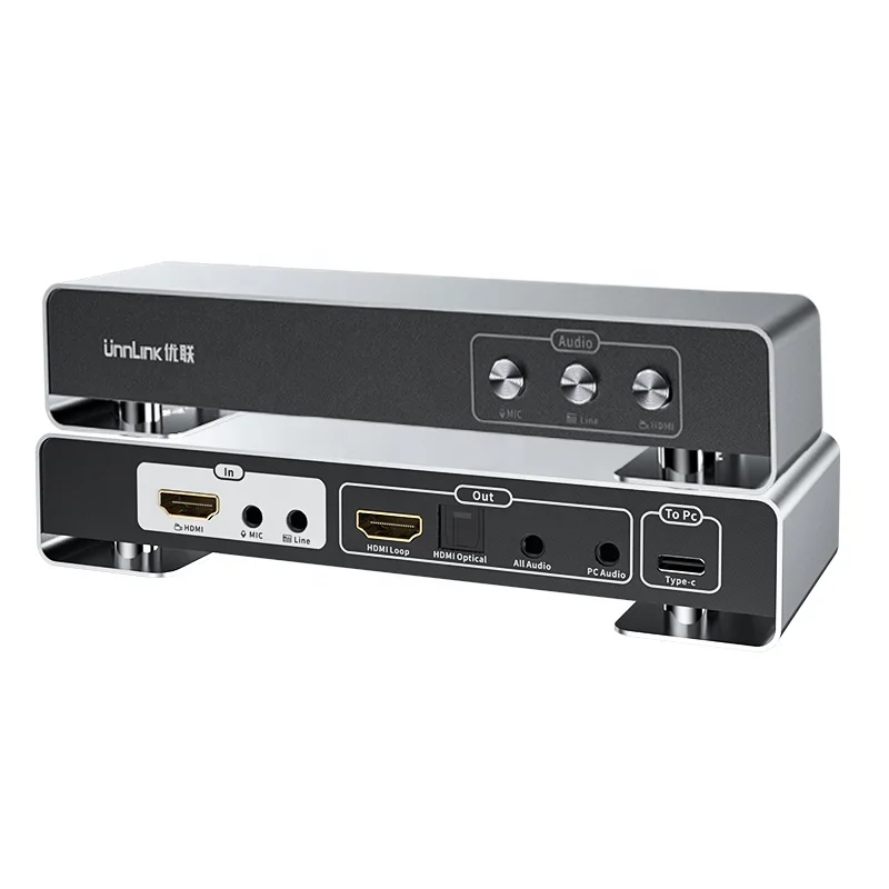 HDMI to USB C Video Capture Card 4K60Hz Loop-out 1080P60Hz Recording with Microphone Sound Card Interface