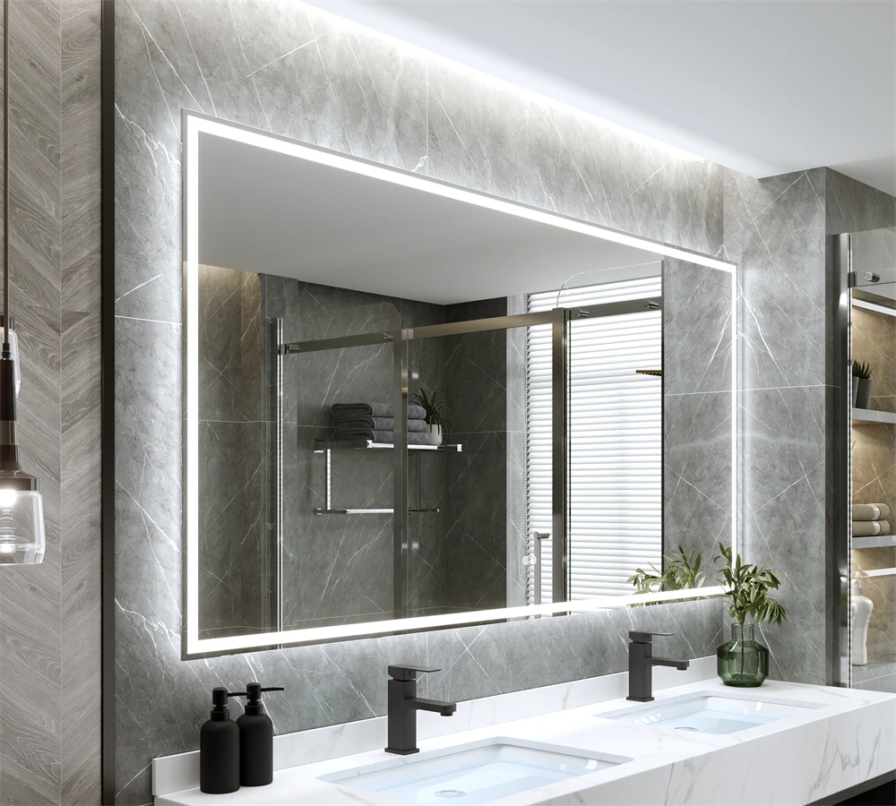 Customized Vanity Mirror Large Dimmable anti-fog wall mounted makeup mirror led light smart bathroom mirror