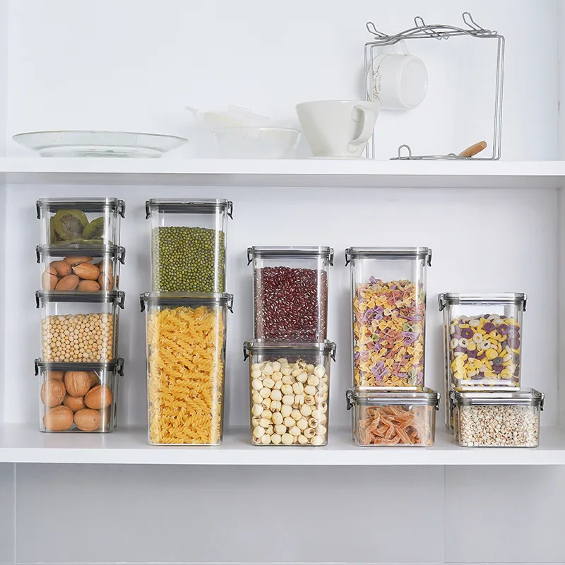 Clear BPA Free 7-Piece Set Air Tight Easy Open Lids Cereal Seal Pot Dry Food Storage Containers for Pantry Organization