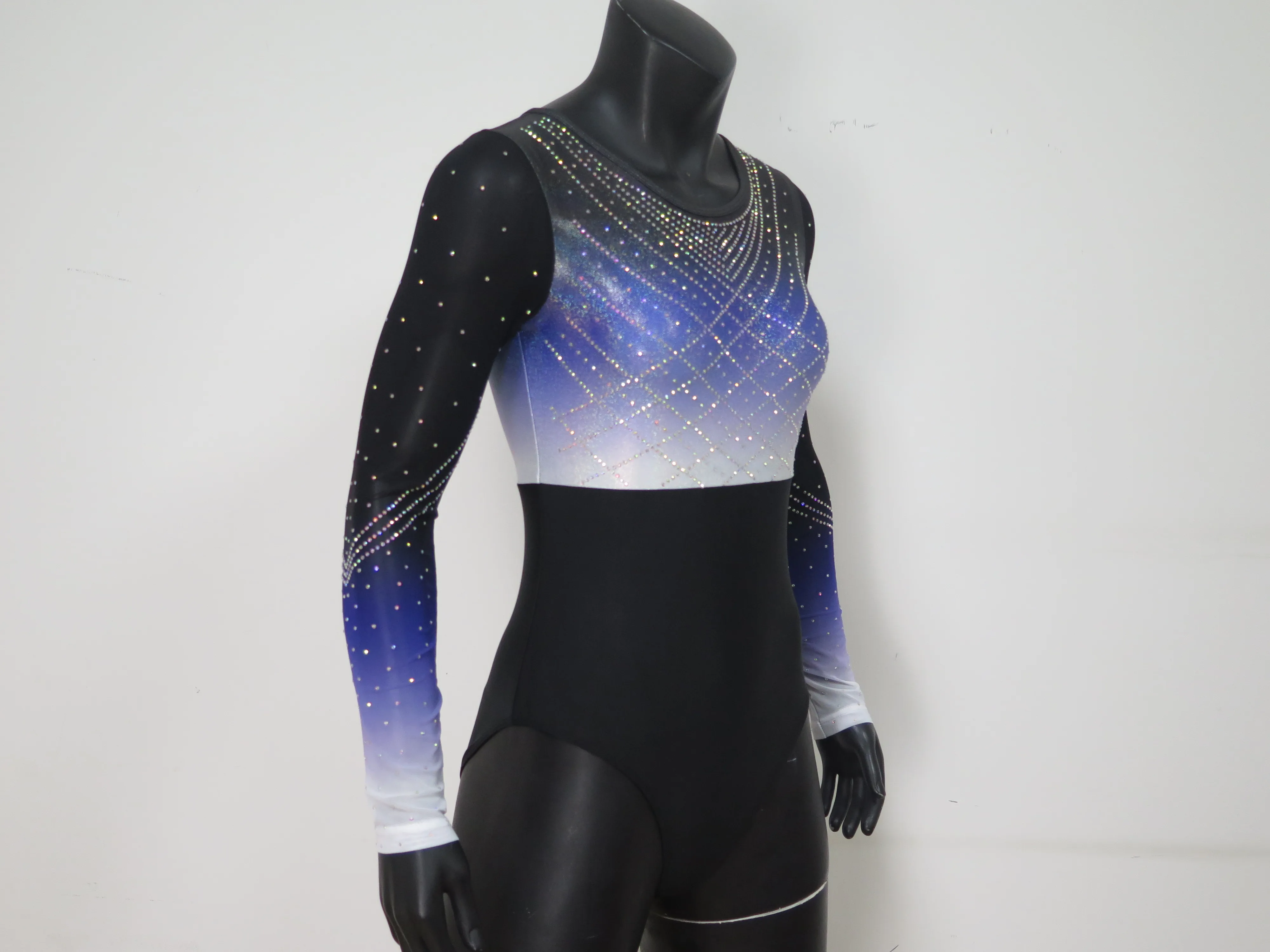 Newest Design Spandex Metallic Mesh Fabric Gymnastics Training Leotards for Girls Women Material Rhinestone Dance Wear