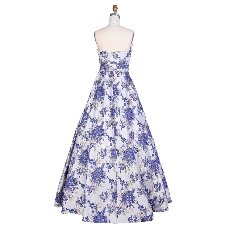 Elegant design flower pattern square neckline strapless embroidery prom dress