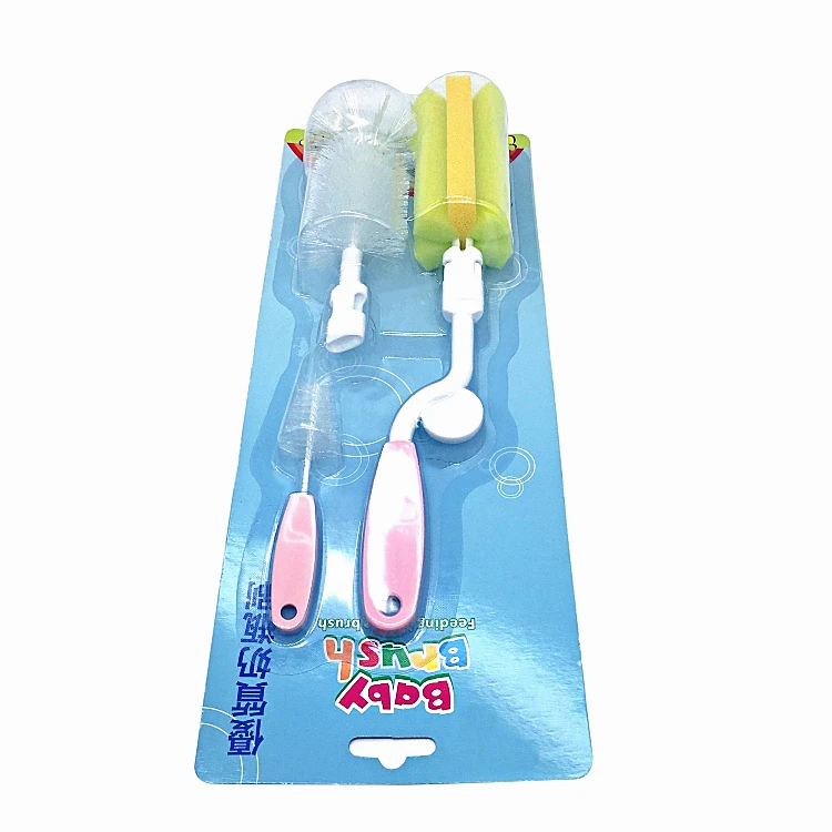 
Wholesale sponge baby bottle brush 3 in 1 sets replacement baby bottle nipple cleaning set 