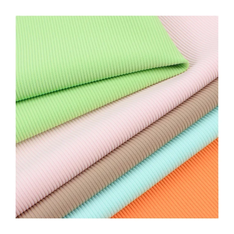 High quality wholesale stock 4 way stretch spandex nylon fabric ribbed knit fabric for sportswear