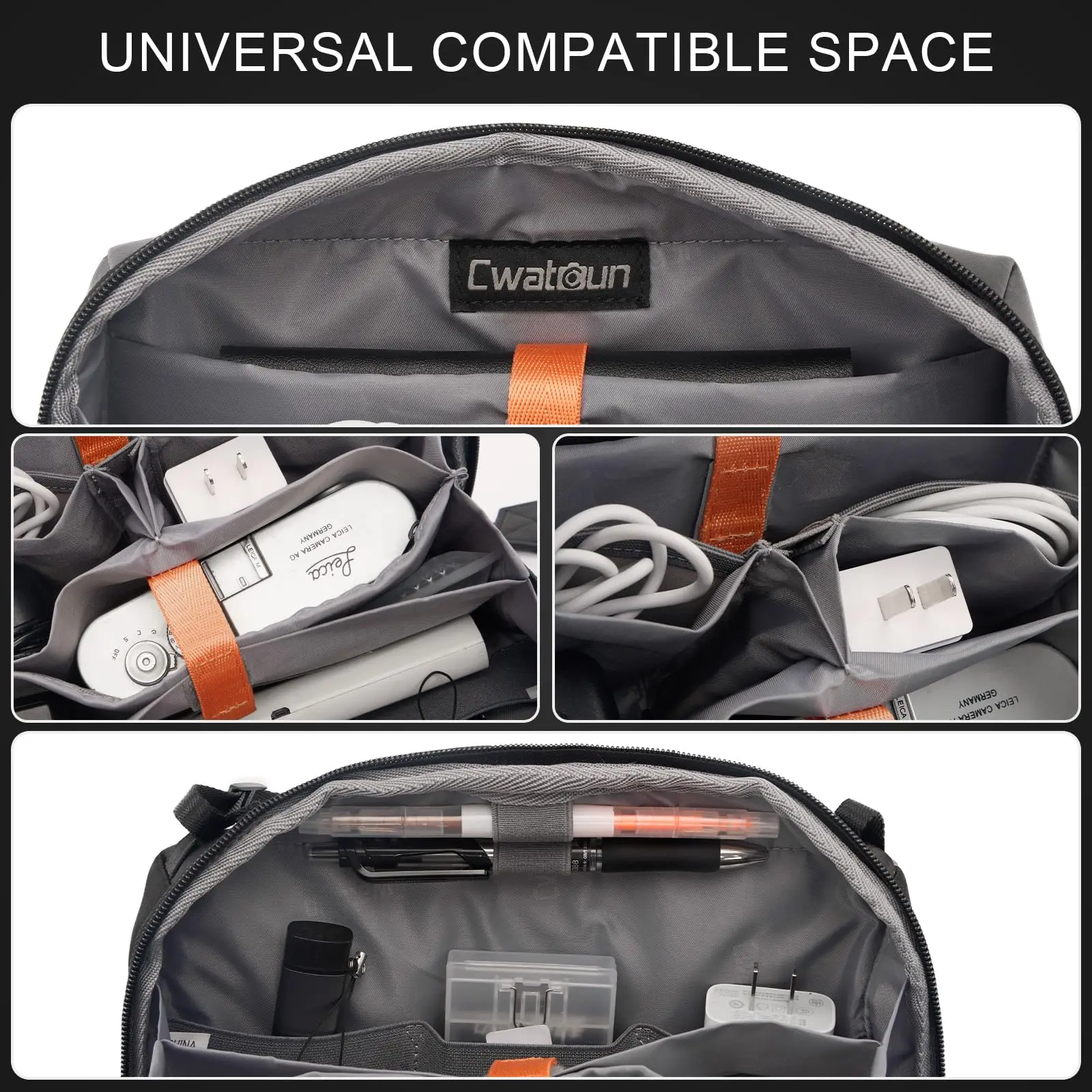 Cwatcun D123 Waterproof 4L Charger Cable SD Hard Drive Small Portable Accessories Storage Bag Tech Electronics Organizer Pouch