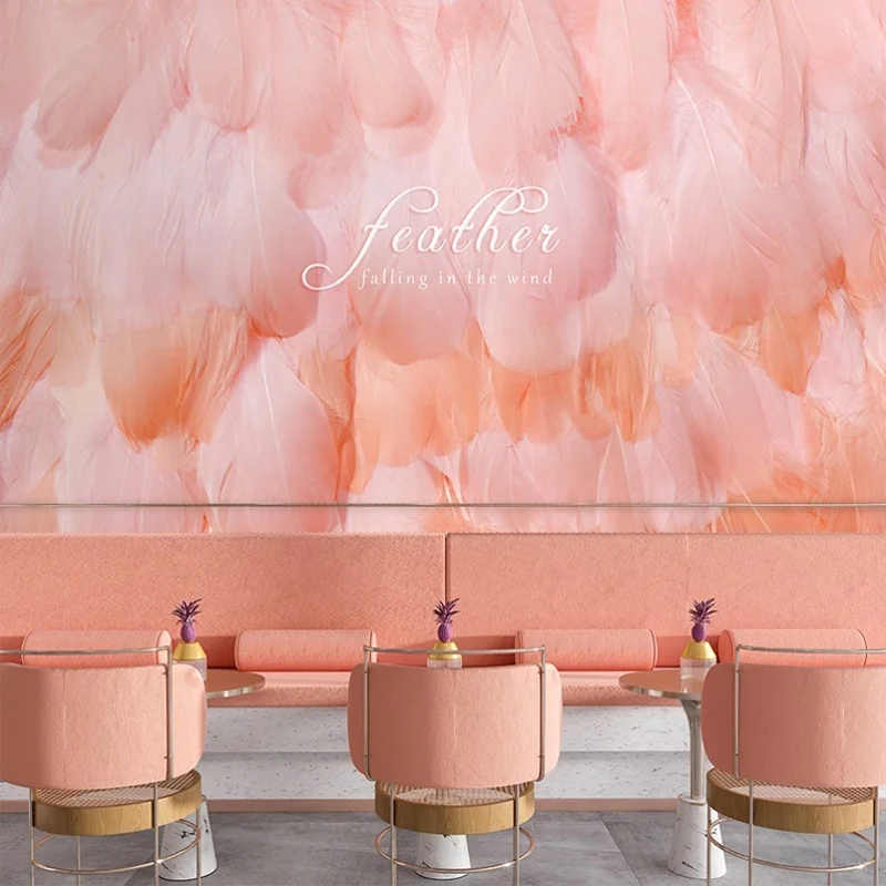 3D Pink Feather decorate Wallpaper Mural for office/Live broadcasting room
