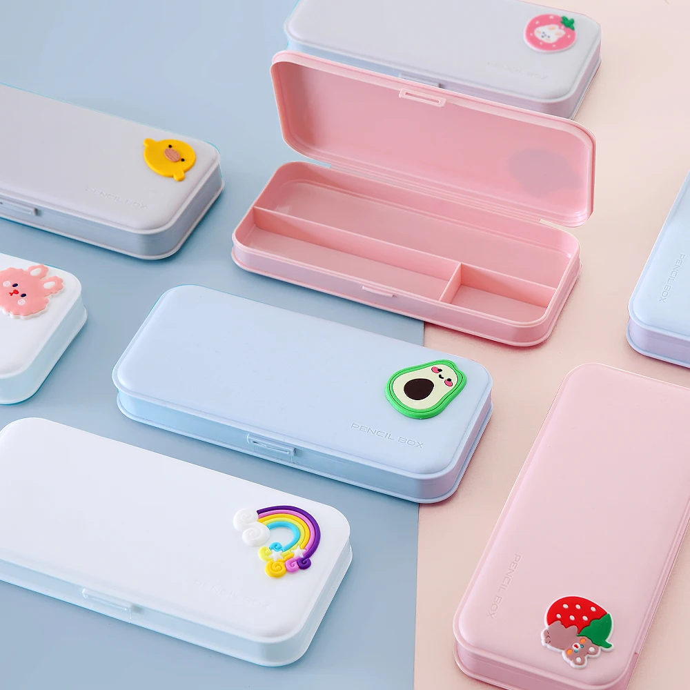 Custom Logo Cheap Plastic Pencil Holder PP Pen Box Student Stationery Box High Capacity Colored Pencil Cases