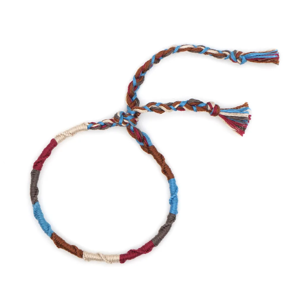 Manufacture Colorful Adjustable National Braided Cotton Thread Tassel Weaving Bracelet